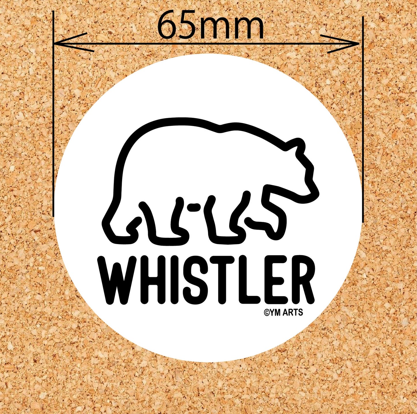Line art bear round vinyl sticker 65mm diameter
