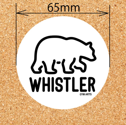 Line art bear round vinyl sticker 65mm diameter