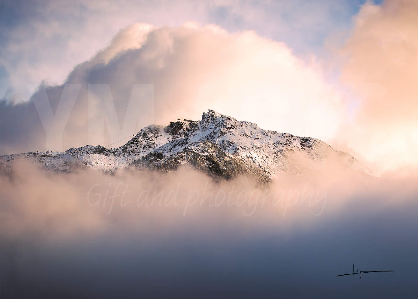 Matted print of photograph "Whistler Mountain from Creekside" #01401