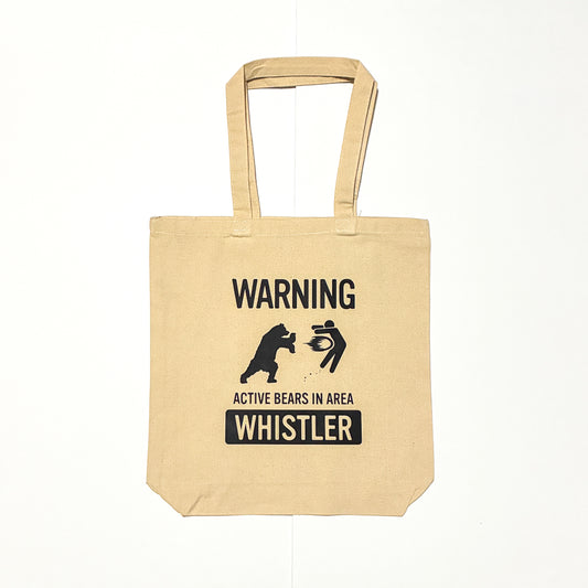 12L heavy canvas tote bag with bottom gusset "ACTIVE BEARS IN AREA - WHISTLER"