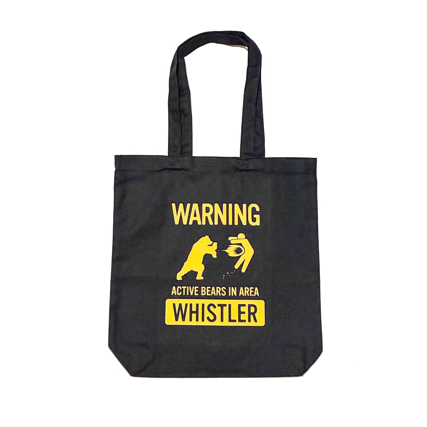12L heavy canvas tote bag with bottom gusset "ACTIVE BEARS IN AREA - WHISTLER"