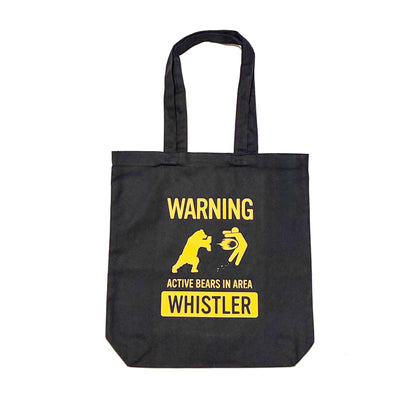 12L heavy canvas tote bag with bottom gusset "ACTIVE BEARS IN AREA - WHISTLER"