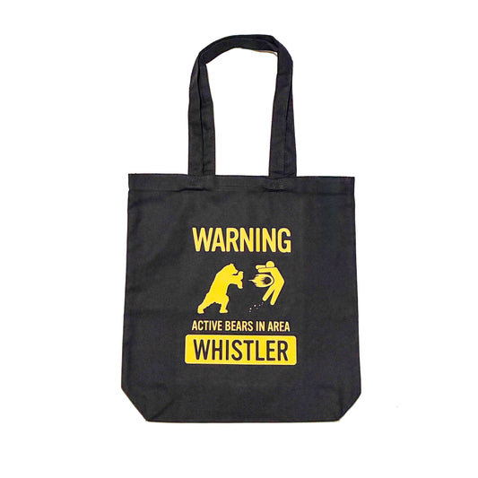 12L heavy canvas tote bag with bottom gusset "ACTIVE BEARS IN AREA - WHISTLER"