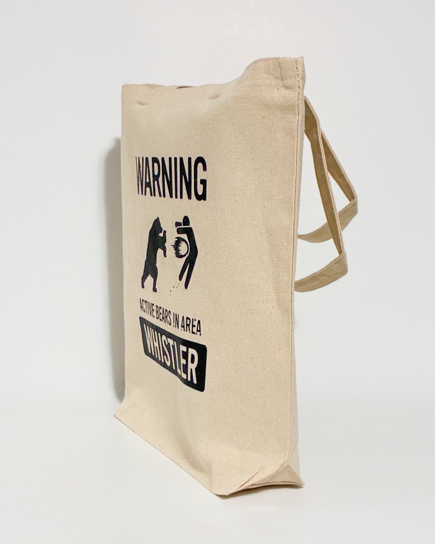 12L heavy canvas tote bag with bottom gusset "ACTIVE BEARS IN AREA - WHISTLER"