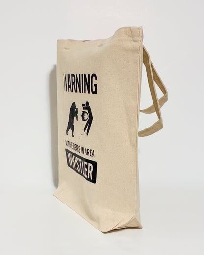 12L heavy canvas tote bag with bottom gusset "ACTIVE BEARS IN AREA - WHISTLER"