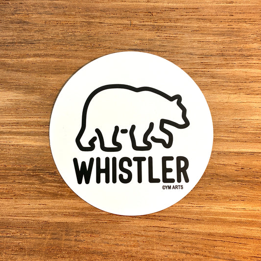 Line art bear round vinyl sticker 65mm diameter