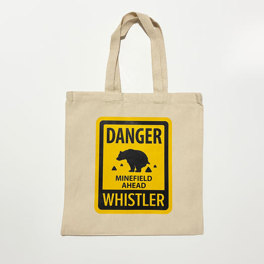 Heavy canvas tote with bear warning signs for Whistler