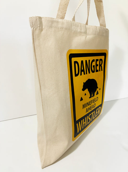 Heavy canvas tote with bear warning signs for Whistler